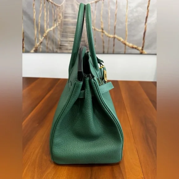 H birkin B35 custom bamboo green TOGO leather GHW gold hardware box dustbag NWOT - Picture 12 of 17
